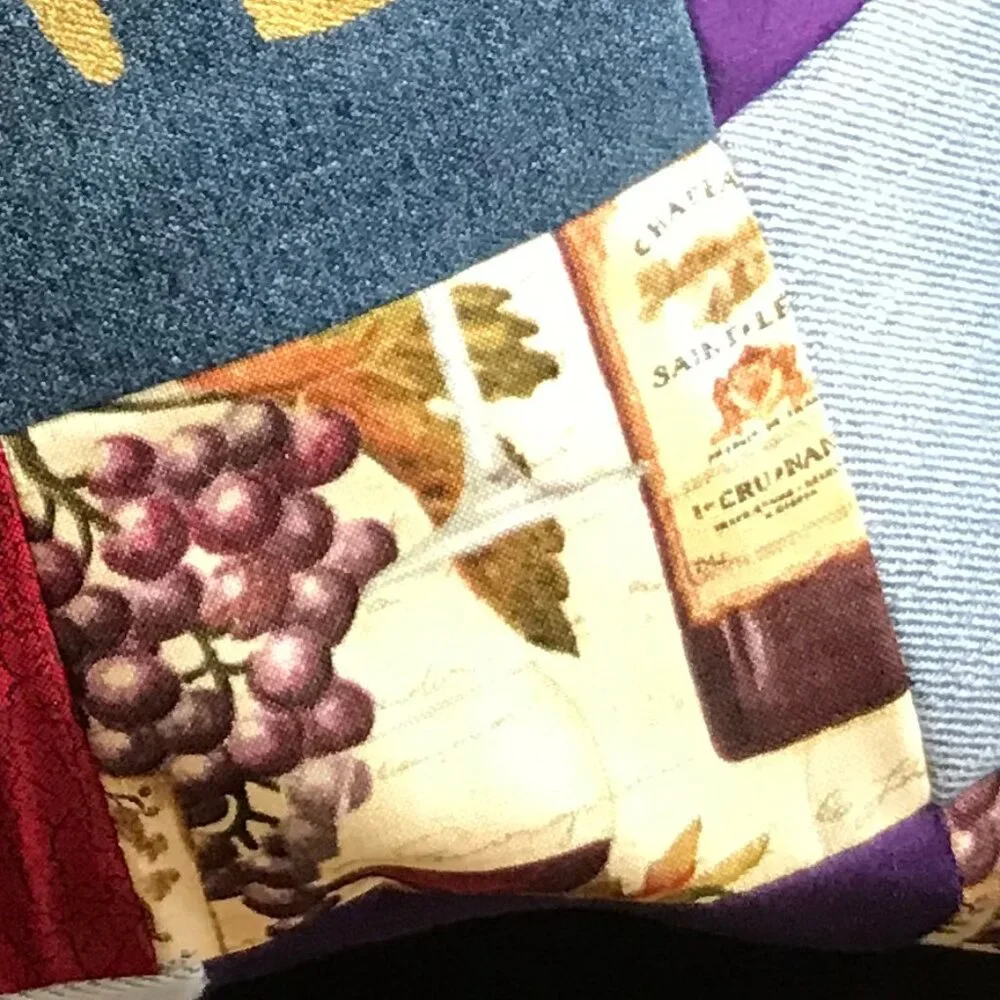 Wine Pillow Cover, 18 x 18, Handmade Vino Home Decor Patchwork Recycled Fabric